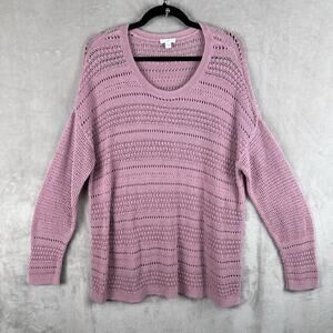 J Jill Sweater Women Large Pink Open Knit Lightweight Cotton Blend Coastal Beach